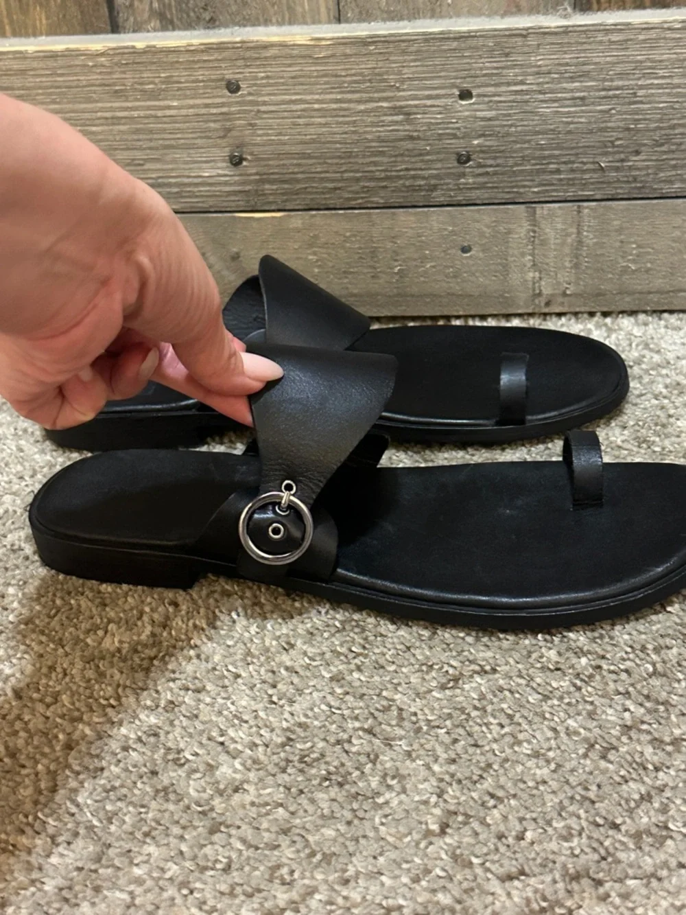 Free People Black Leather Barcelona Slip-On Sandals NEW | Size 10 - Picture 5 of 10
